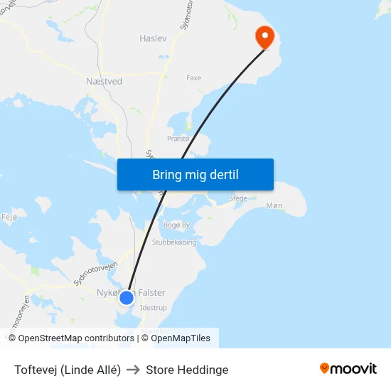 Toftevej (Linde Allé) to Store Heddinge map