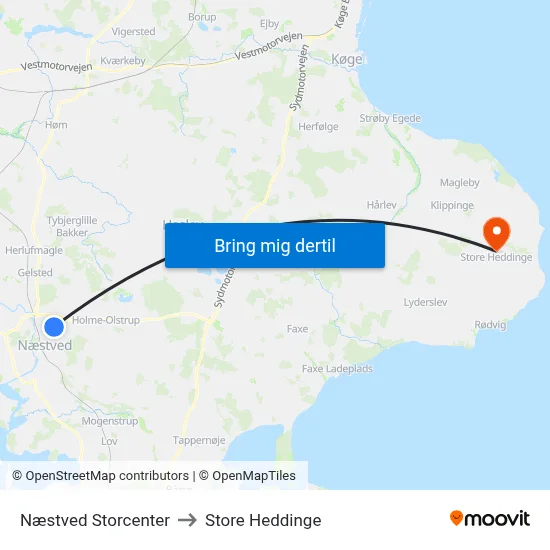 Næstved Storcenter to Store Heddinge map