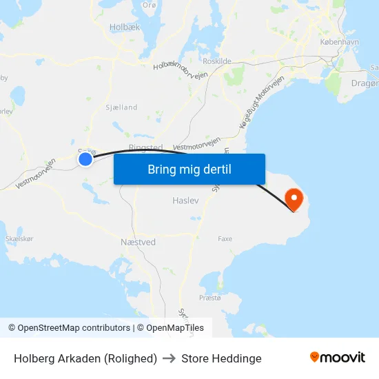 Holberg Arkaden (Rolighed) to Store Heddinge map