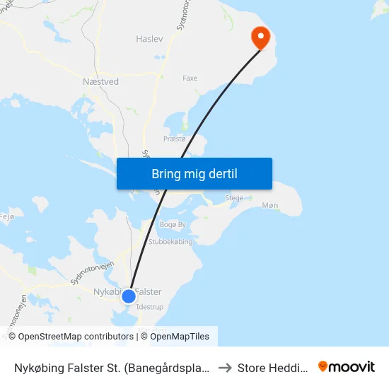 Nykøbing Falster St. (Banegårdspladsen) to Store Heddinge map