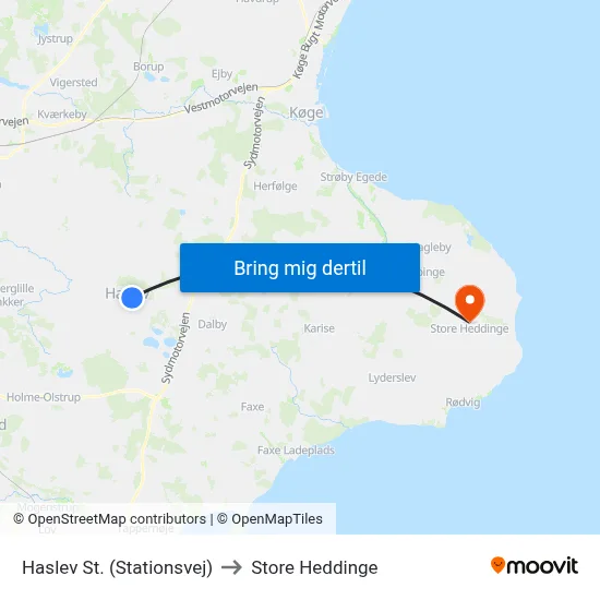 Haslev St. (Stationsvej) to Store Heddinge map