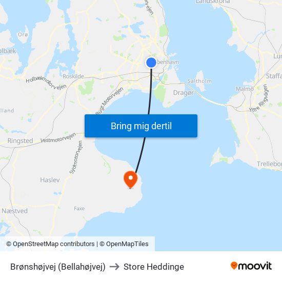 Brønshøjvej (Bellahøjvej) to Store Heddinge map