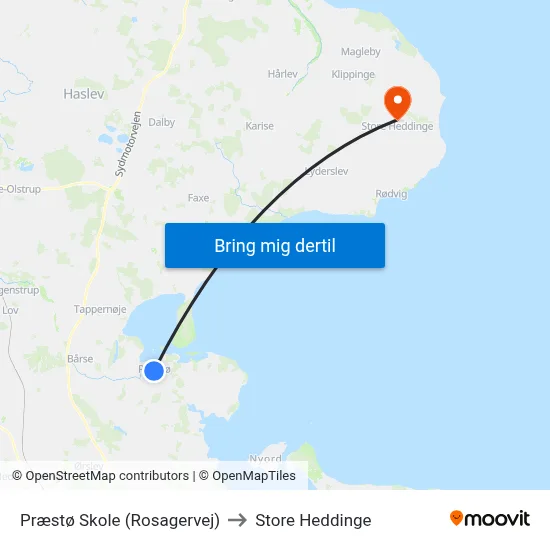 Præstø Skole (Rosagervej) to Store Heddinge map