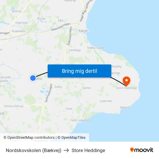 Nordskovskolen (Bækvej) to Store Heddinge map
