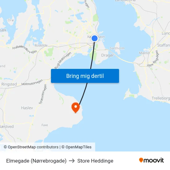 Elmegade (Nørrebrogade) to Store Heddinge map