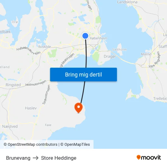 Brunevang to Store Heddinge map
