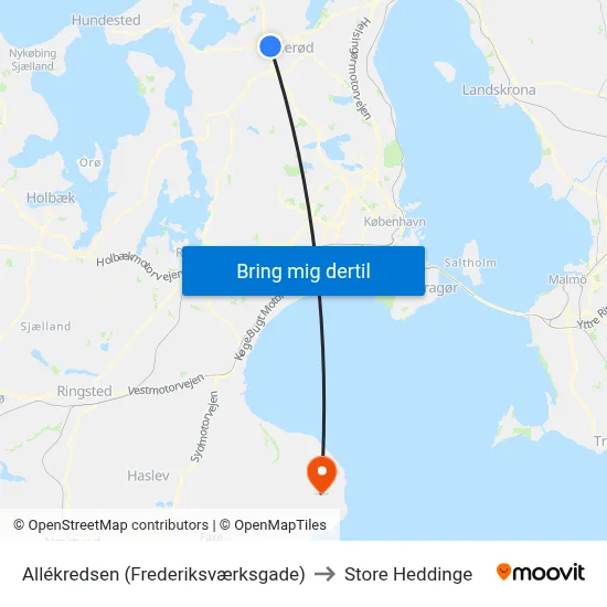 Allékredsen (Frederiksværksgade) to Store Heddinge map