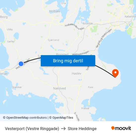Vesterport (Vestre Ringgade) to Store Heddinge map