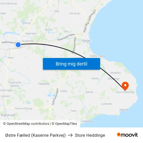 Østre Fælled (Kaserne Parkvej) to Store Heddinge map