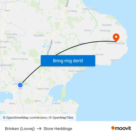 Brinken (Lovvej) to Store Heddinge map