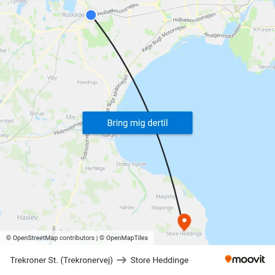 Trekroner St. (Trekronervej) to Store Heddinge map