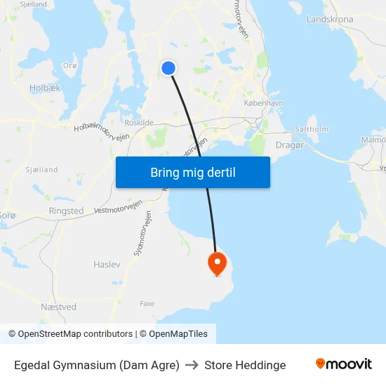Egedal Gymnasium (Dam Agre) to Store Heddinge map