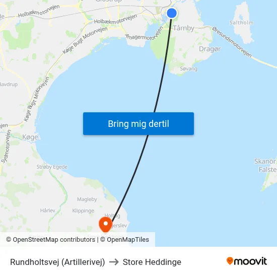 Rundholtsvej (Artillerivej) to Store Heddinge map