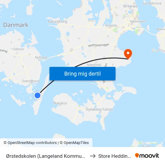 Ørstedskolen (Langeland Kommune) to Store Heddinge map
