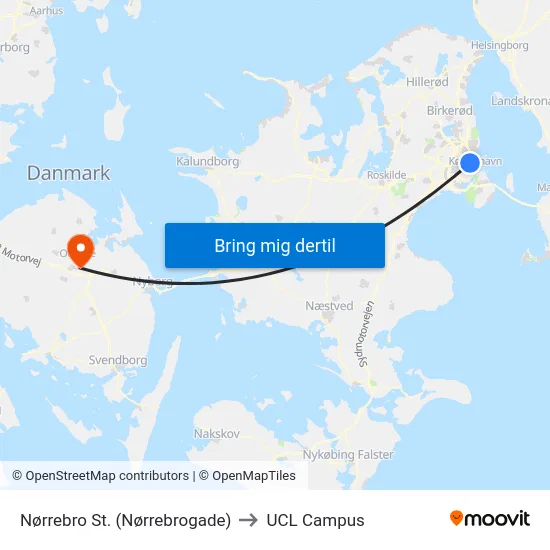 Nørrebro St. (Nørrebrogade) to UCL Campus map