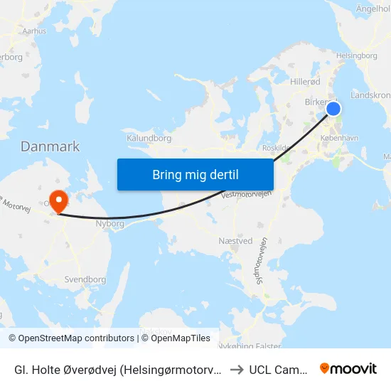 Gl. Holte Øverødvej (Helsingørmotorvejen) to UCL Campus map