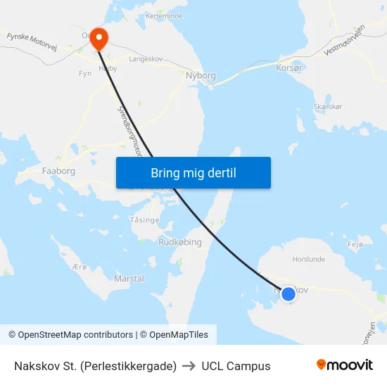 Nakskov St. (Perlestikkergade) to UCL Campus map