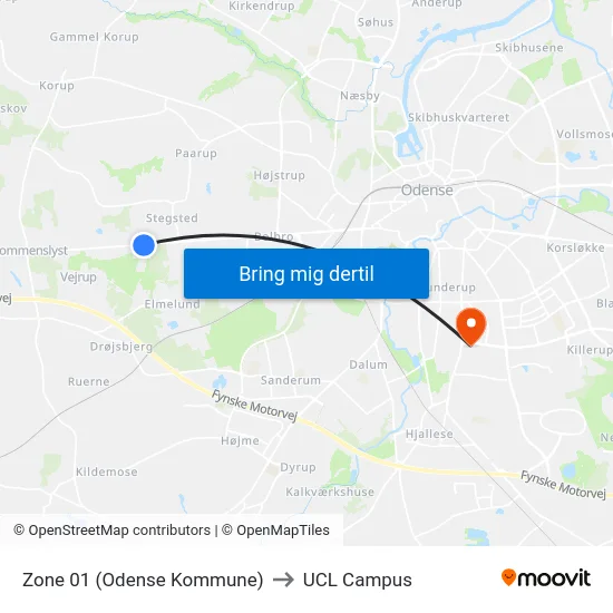 Zone 01 (Odense Kommune) to UCL Campus map