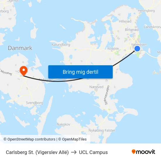 Carlsberg St. (Vigerslev Allé) to UCL Campus map