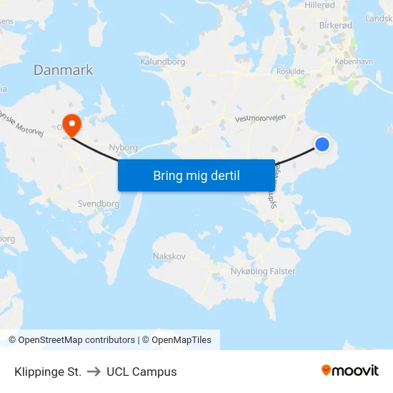 Klippinge St. to UCL Campus map