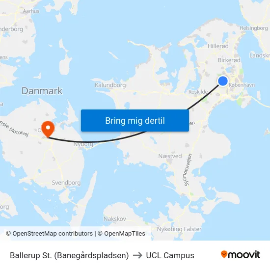 Ballerup St. (Banegårdspladsen) to UCL Campus map