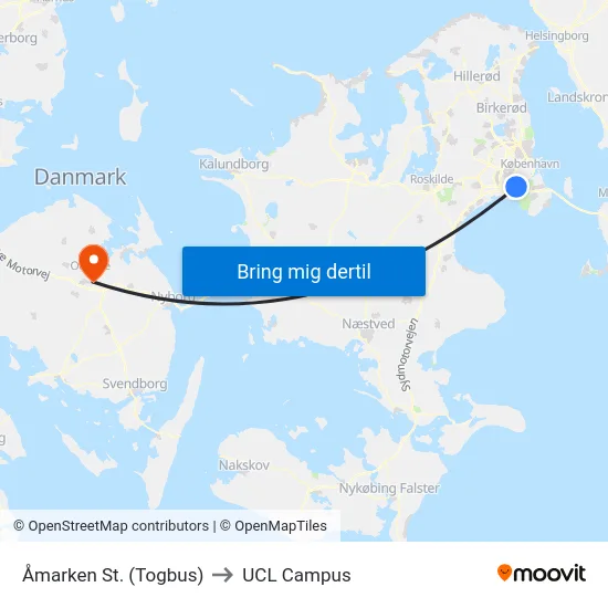 Åmarken St. (Togbus) to UCL Campus map