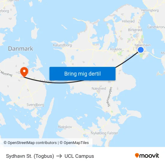 Sydhavn St. (Togbus) to UCL Campus map