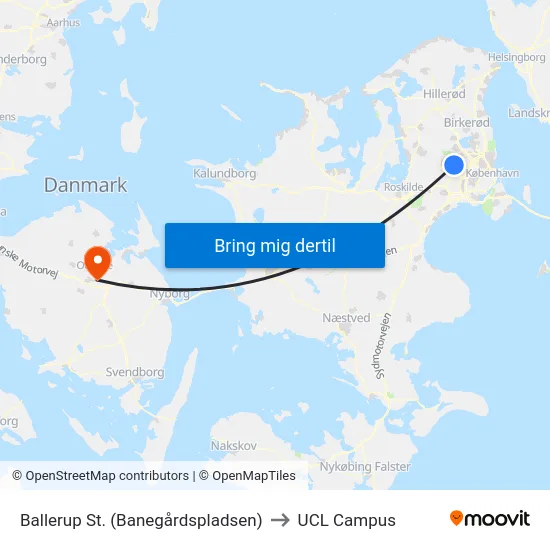 Ballerup St. (Banegårdspladsen) to UCL Campus map