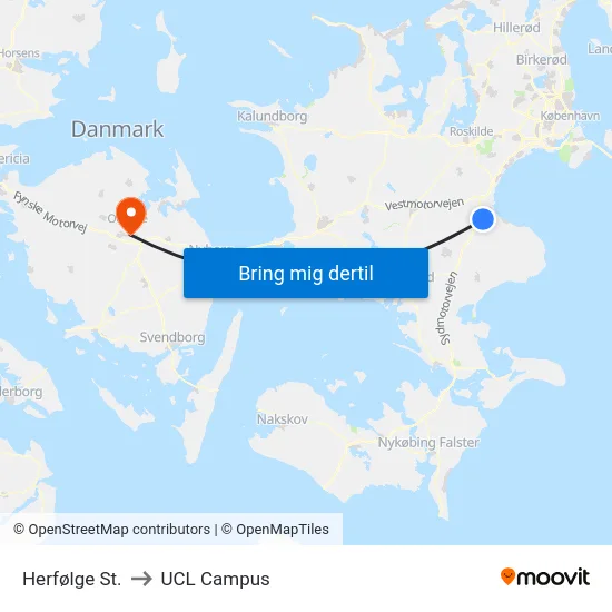 Herfølge St. to UCL Campus map