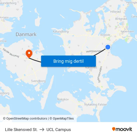 Lille Skensved St. to UCL Campus map