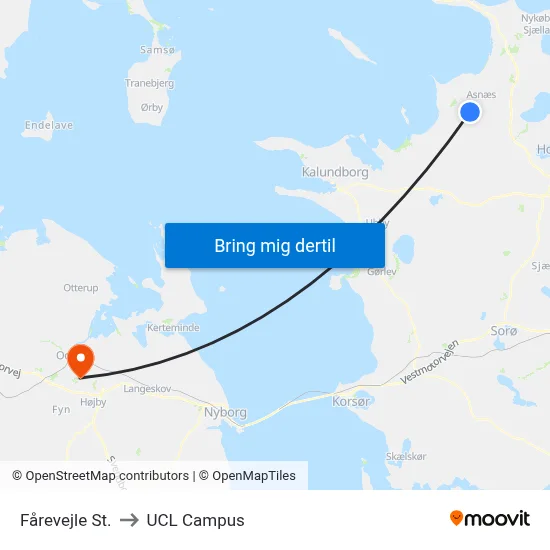 Fårevejle St. to UCL Campus map