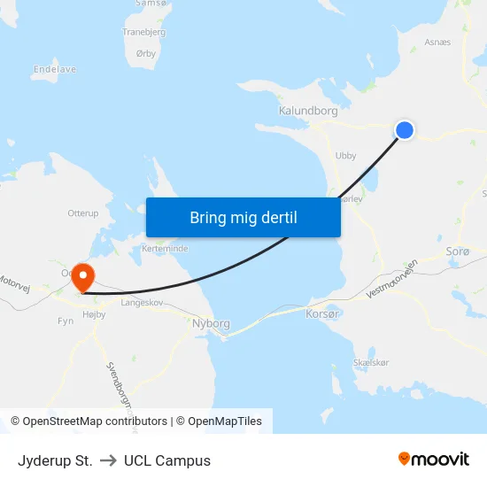 Jyderup St. to UCL Campus map