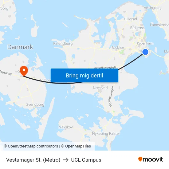 Vestamager St. (Metro) to UCL Campus map