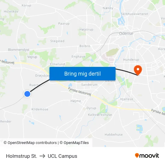 Holmstrup St. to UCL Campus map