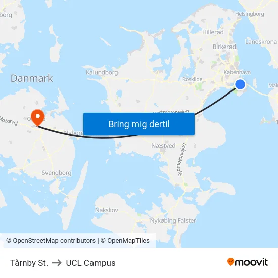 Tårnby St. to UCL Campus map