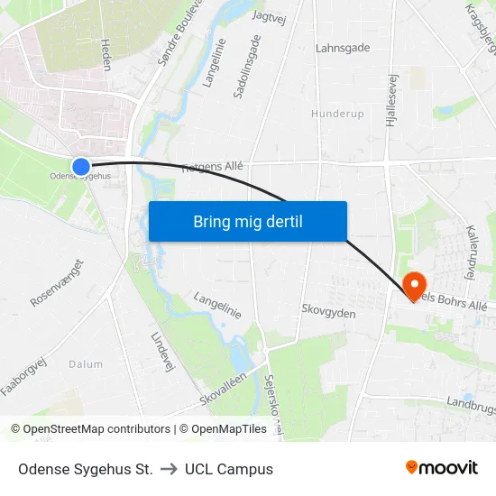 Odense Sygehus St. to UCL Campus map