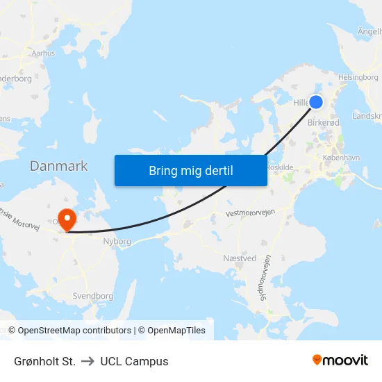 Grønholt St. to UCL Campus map