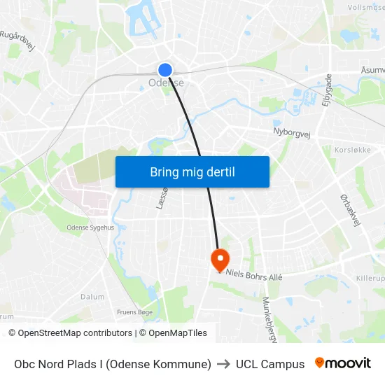Obc Nord Plads I (Odense Kommune) to UCL Campus map