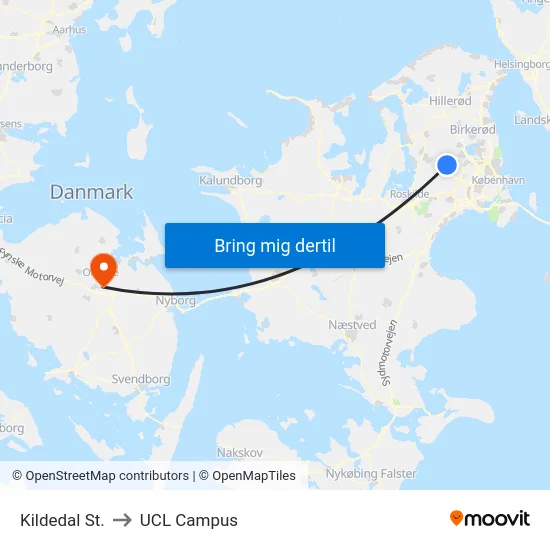 Kildedal St. to UCL Campus map