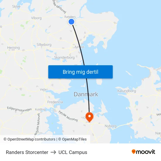 Randers Storcenter to UCL Campus map
