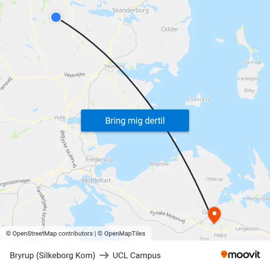 Bryrup (Silkeborg Kom) to UCL Campus map