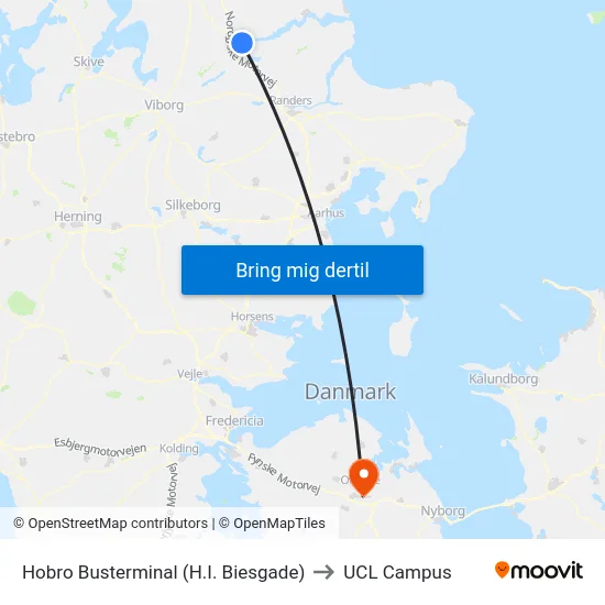 Hobro Busterminal (H.I. Biesgade) to UCL Campus map