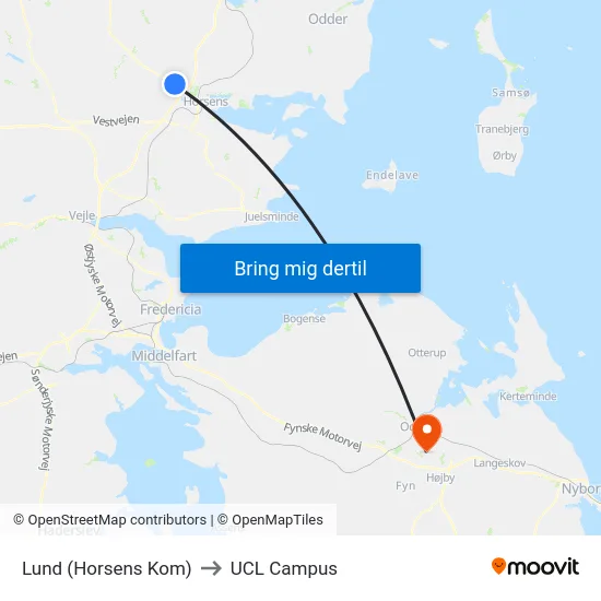 Lund (Horsens Kom) to UCL Campus map