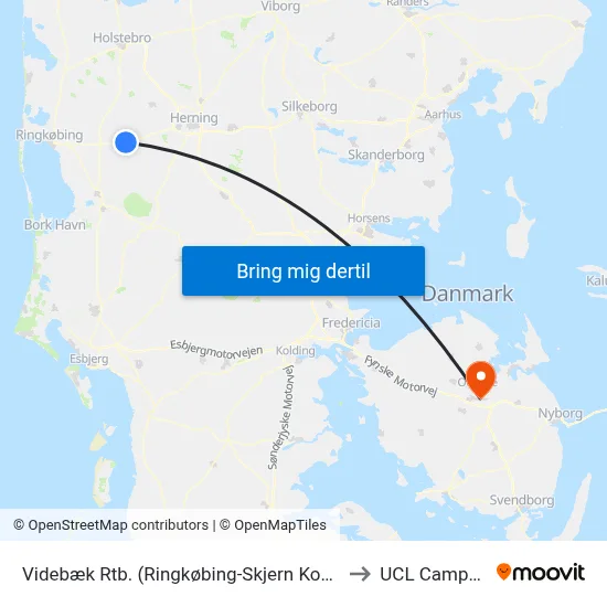 Videbæk Rtb. (Ringkøbing-Skjern Kom) to UCL Campus map
