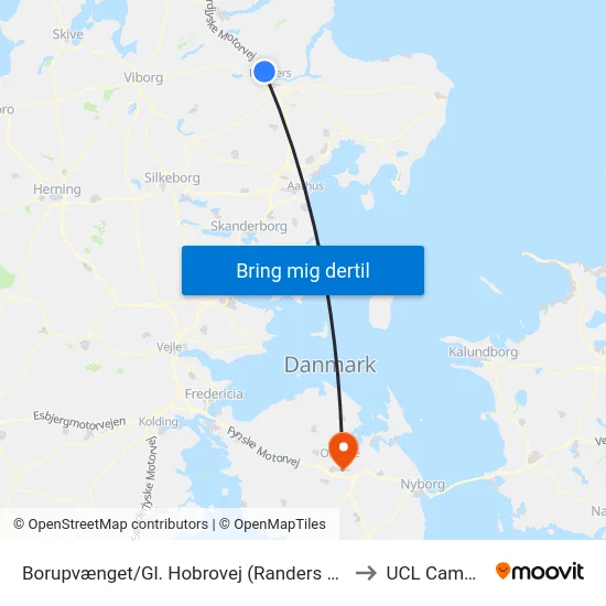 Borupvænget/Gl. Hobrovej (Randers Kom) to UCL Campus map