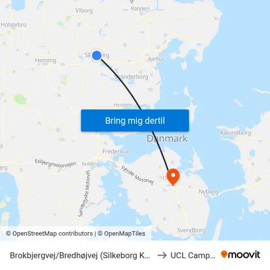 Brokbjergvej/Bredhøjvej (Silkeborg Kom) to UCL Campus map