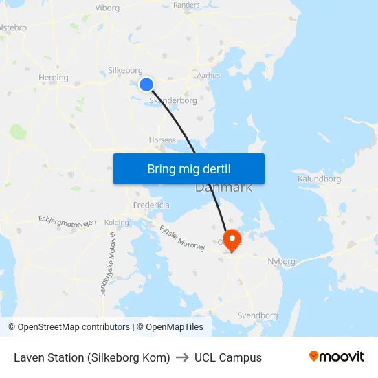 Laven Station (Silkeborg Kom) to UCL Campus map
