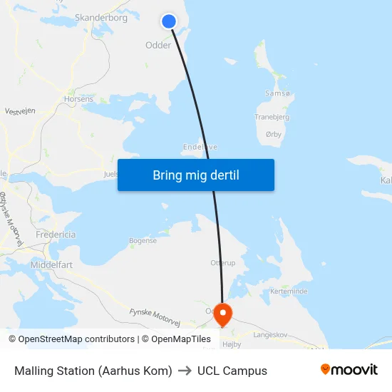 Malling Station  (Aarhus Kom) to UCL Campus map