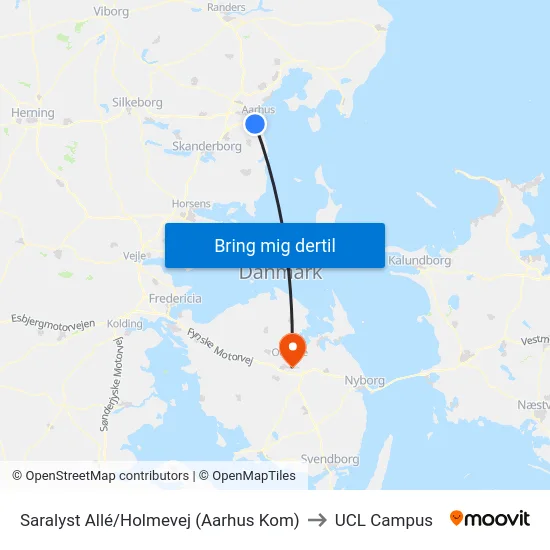 Saralyst Allé/Holmevej (Aarhus Kom) to UCL Campus map