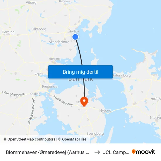 Blommehaven/Ørneredevej (Aarhus Kom) to UCL Campus map